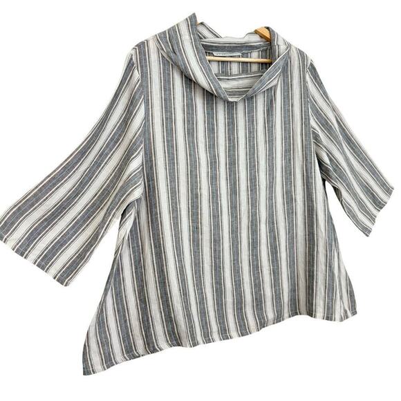 Bryn Walker 100% Linen Cowl Neck Blouse Women’s Sz L Striped Natural Top NWT - Picture 3 of 10